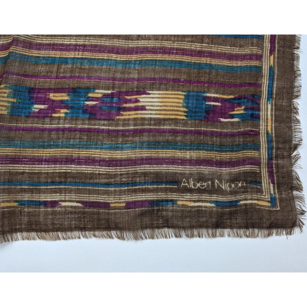 Albert Nipon Scarf Brown Southwestern Print Wool Square 42 x 43 - Picture 5 of 9
